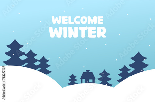 Minimal Winter Landscape Background with Snow and Pine Trees for Banner, Poster, and Social Media Design