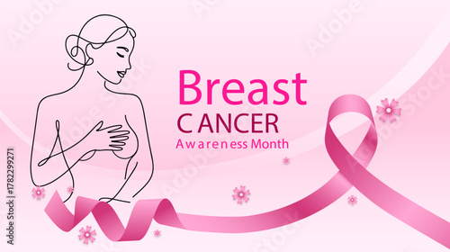 Pink ribbon symbol representing Breast Cancer Awareness Month concept design for support for breast cancer, vector art. 
