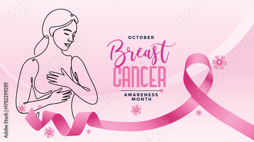 Pink ribbon symbol representing Breast Cancer Awareness Month concept design for support for breast cancer, vector art. 