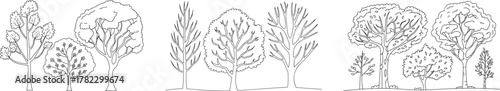 Sketch drawing trees, vector art.