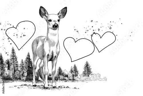 coloring book page, cute female deer