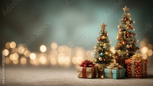 Sparkling Christmas Trees with Colorful Decorations and Presents Providing Holiday Cheer and Festive Atmosphere