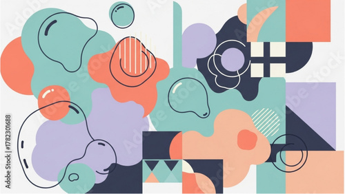 Abstract Geometric Composition A Colorful Blend of Shapes and Forms for Designs