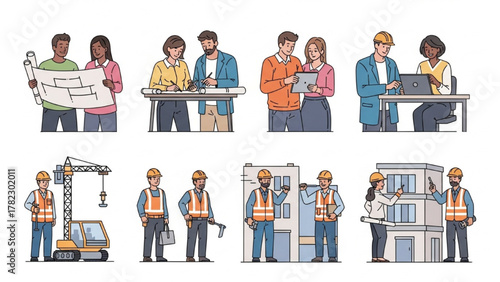 Construction and Architecture Team Collaborating on Building Projects