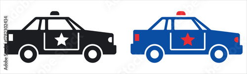 Dynamic Police Car Icon Vector Design Template. Essential graphic element symbolizing Law Enforcement, Security, Emergency Services, Patrol, Authority, and Protection.