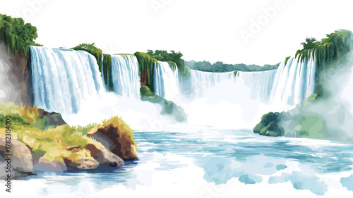 Iguazu Falls. Iguazu Falls hand drawn watercolor illustration