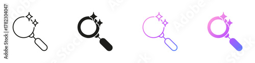 Magnifying Glass With Sparkles Line and Solid Icon Set. AI Search And Discovery Tool Symbol Collection. Isolated Vector Illustration
