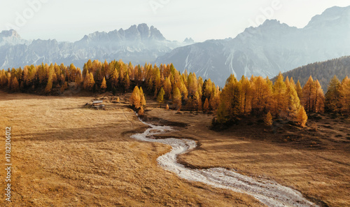 Fotografie Croda da Lago mountain at background, majestic landscape at autumn time