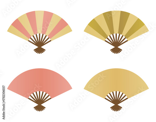 Red and Gold Japanese Fan Set – Traditional Decorative Illustration