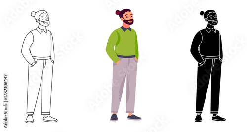 Casual dressed man standing pose isolated vector illustration