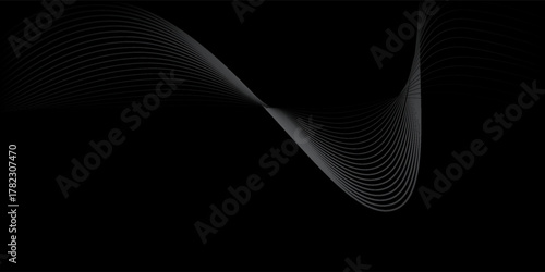 Black abstract background design. Modern wavy line pattern in monochrome colors. Premium stripe texture netural soft light