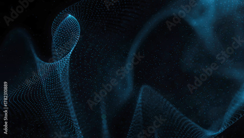Abstract blue wave form with blue light digital effect on black background. Network communication wave signal technology futuristic concept.
