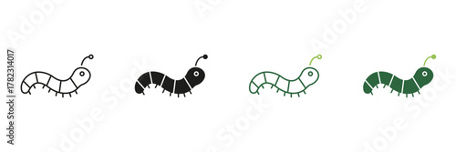 Caterpillar Line And Solid Icon Set. Insect Lifecycle And Transformation Symbol Collection. Nature And Growth Representation. Isolated Vector Illustration