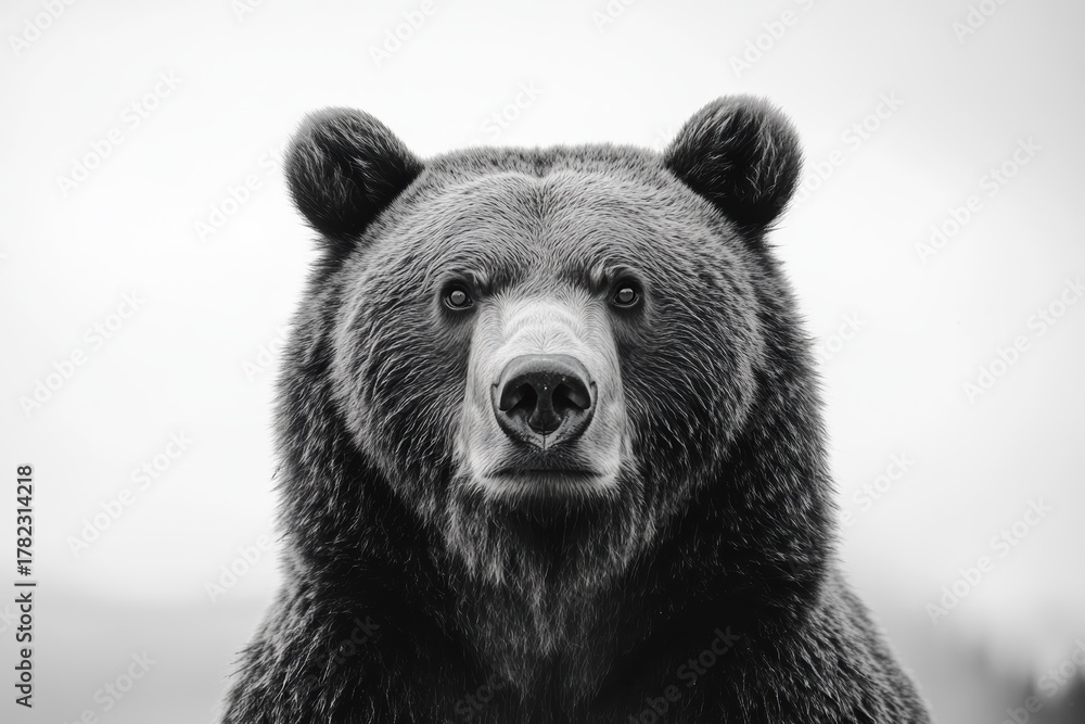 Fototapeta premium Wild bear gazes directly at the camera under soft natural light in the wilderness