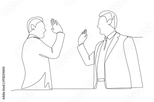 Businessman high five concept one-line drawing