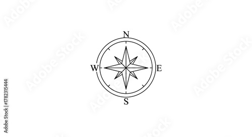 Elegant black and white compass rose illustration for navigational purposes with precision
