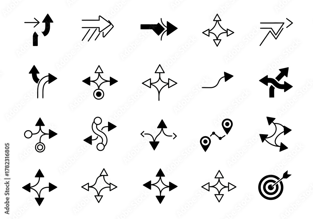 Naklejka premium A grid of various arrow icons