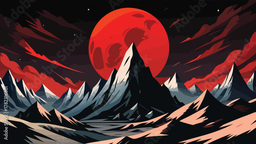 Blood Moon Over Mountains A Dramatic Landscape Painting