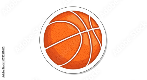 Illustration of an orange basketball in a circular frame against a white background