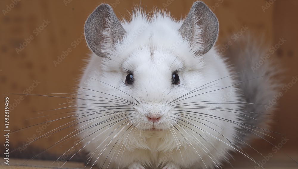 Obraz premium Chinchilla with fluffy white fur and dark eyes, showcasing the benefits of companionship