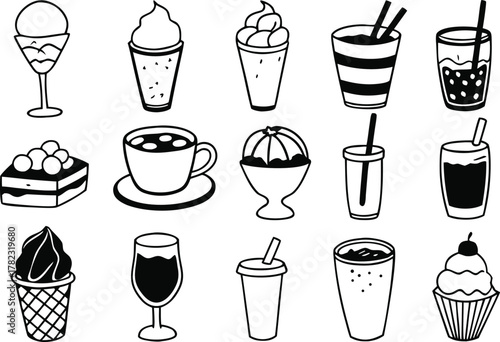 set of vector icons of different kinds of food and drinks