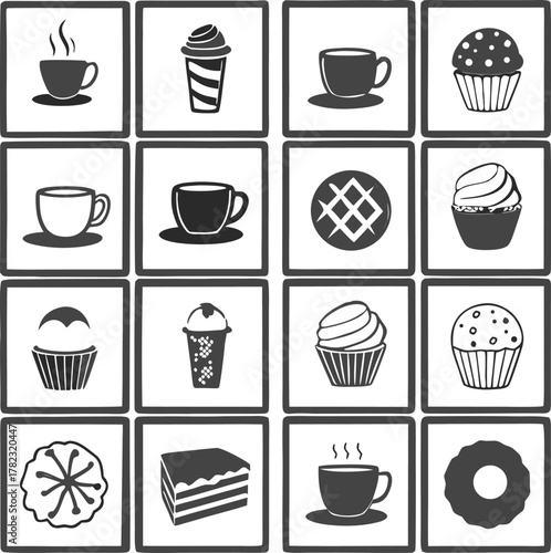 set of vector icons of different kinds of food and drinks