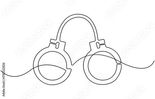 One line continuous handcuffs. Line art handcuffs outline.