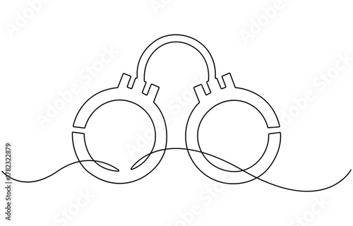 One line continuous handcuffs. Line art handcuffs outline.