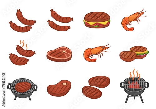 BBQ Feast Grill Delights Icons for Summer Picnics