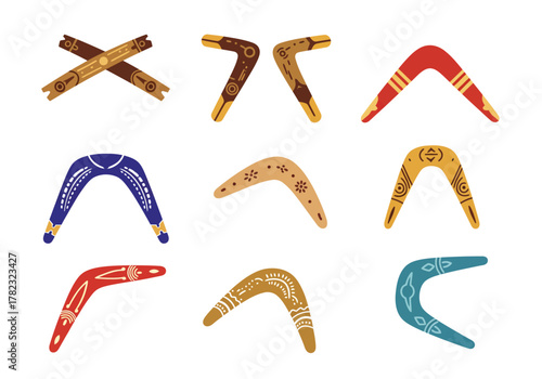 Colorful Boomerang Collection Aboriginal Art & Traditional Throwing Sticks