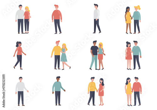 Diverse Couples in Various Poses A Vector Illustration of Relationships