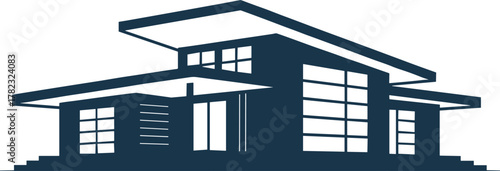 PrintModern architectural house, minimalist luxury villa, contemporary home design, flat roof building illustration, real estate concept, modern architecture blueprint style