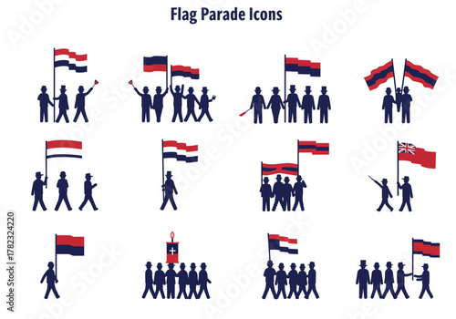 Diverse Crowd Icons Holding Flags A Parade of National Representation