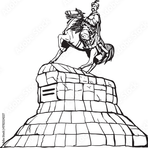Bohdan Khmelnytsky Monument. Kyiv. Ukraine. Hand drawn vector illustration