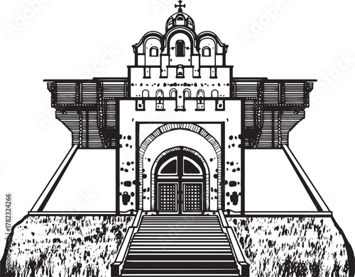 Golden Gates in Kiev. Ukraine. Hand drawn vector illustration