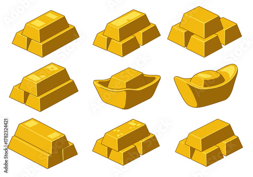 Assorted Gold Ingots and Sycees Symbolizing Wealth and Prosperity