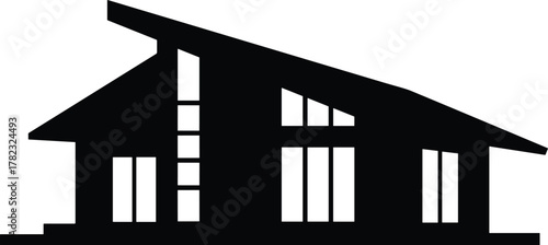 PrintModern house silhouette, contemporary architecture design, residential building illustration, minimalist home vector for real estate, construction, and urban projects