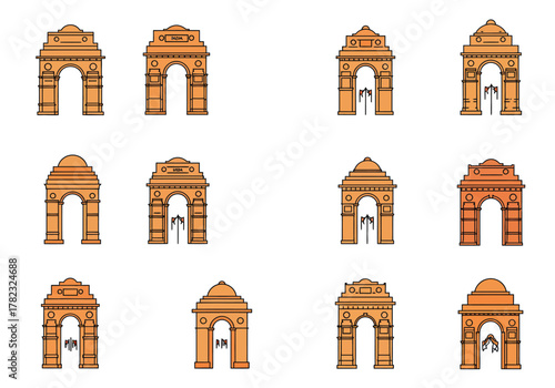 Collection of India Gate Illustrations in Varying Styles and Colors