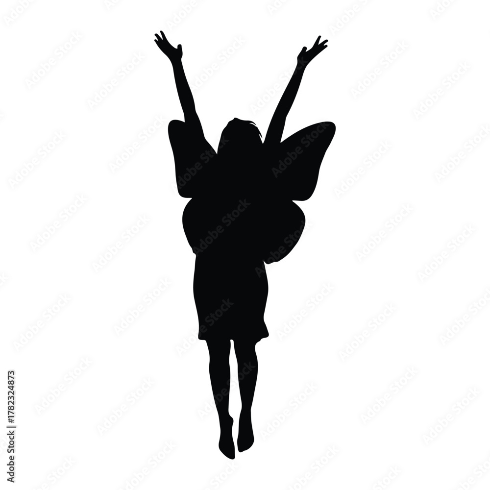 Fototapeta premium Fairy Silhouette with Raised Arms and Wings woman female