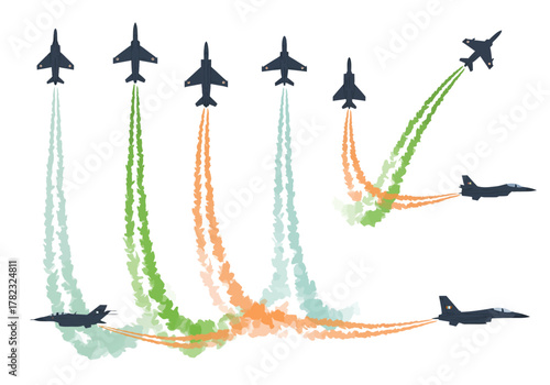 Airshow Formation with Tricolor Smoke Trails
