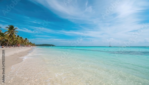 Fototapeta Naklejka Na Ścianę i Meble -  Serene ocean view at a tropical shore, ideal for relaxation and mindfulness