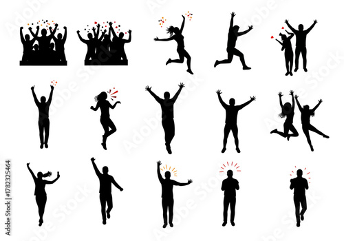 Silhouette People Celebrating Victory, Joy, Achievement