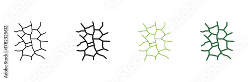 Cracked Earth Texture Line And Solid Icon Set. Drought, Environmental Impact, And Climate Change Symbol Collection. Represents Dryness And Soil Degradation. Isolated Vector Illustration