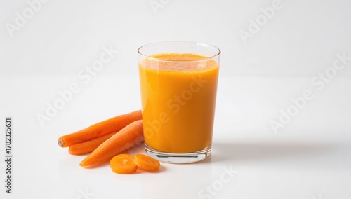 Carrot juice accompanied by sliced carrots, fiber-rich choice