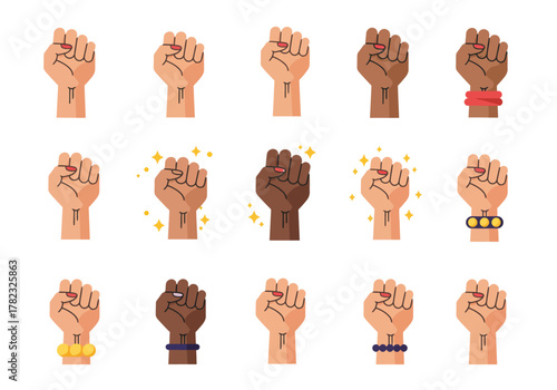 Diverse Fists Raised in Unity and Solidarity for Empowerment