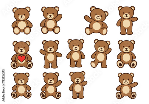 Cute Teddy Bears Collection Adorable Cartoon Bear Vector Graphics