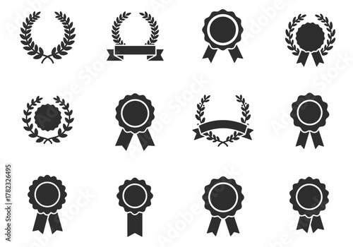 Black and White Badges, Ribbons, and Laurels Collection