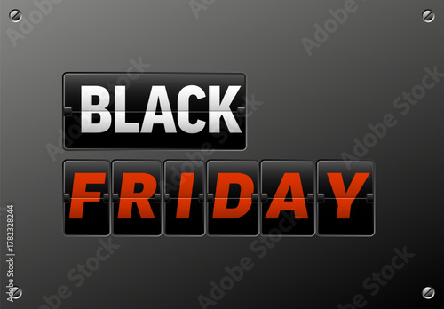 Dynamic Black Friday sale sign in a classic split-flap display style. This impactful Black Friday display is perfect for advertising major shopping discounts and promotions.