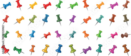 Collection of colorful Push pin set on white background vector art.