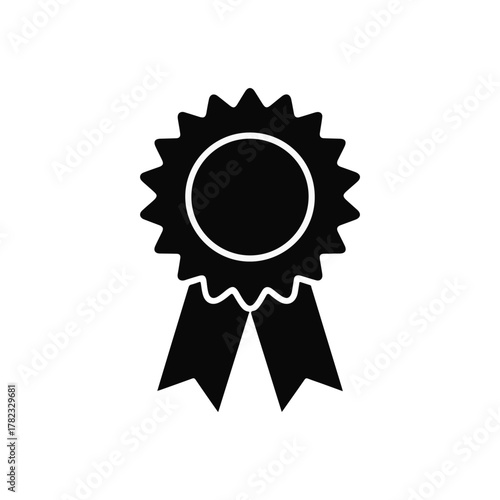 Black Award Ribbon Icon With Serrated Edge badge medal